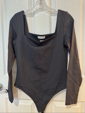 Aritzia Black Long-Sleeve Square-Neck Bodysuit